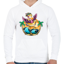 PRINTFASHION Flamingo  - Férfi kapucnis pulóver - Fehér férfi pulóver, kardigán