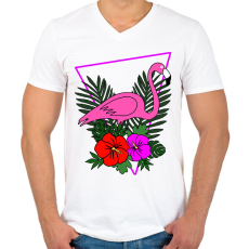 PRINTFASHION Flamingo  - Férfi V-nyakú póló - Fehér