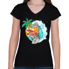 PRINTFASHION flamingo - Női V-nyakú póló - Fekete női póló