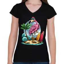 PRINTFASHION flamingo - Női V-nyakú póló - Fekete női póló