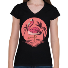 PRINTFASHION flamingo - Női V-nyakú póló - Fekete női póló