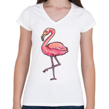 PRINTFASHION Flamingó vízfesték - Női V-nyakú póló - Fehér női póló