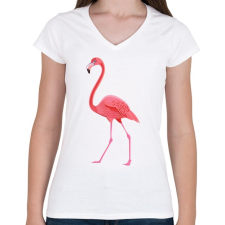 PRINTFASHION Flamingós póló - Női V-nyakú póló - Fehér női póló
