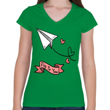 PRINTFASHION Fly to you - Női V-nyakú póló - Zöld női póló