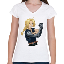 PRINTFASHION FMA: Brotherhood - Edward Elric - Női V-nyakú póló - Fehér női póló