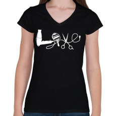PRINTFASHION Fodrász Love - Női V-nyakú póló - Fekete