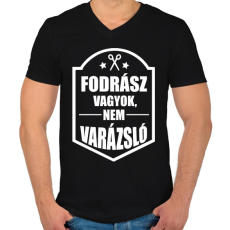 PRINTFASHION FODRÁSZ, NEM VARÁZSLÓ - Férfi V-nyakú póló - Fekete