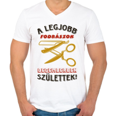 PRINTFASHION Fodrász szülinap december színes - Férfi V-nyakú póló - Fehér