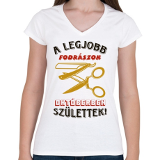PRINTFASHION Fodrász szülinap október színes - Női V-nyakú póló - Fehér
