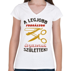 PRINTFASHION Fodrász szülinapja április színes - Női V-nyakú póló - Fehér