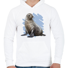 PRINTFASHION Fóka - Férfi kapucnis pulóver - Fehér