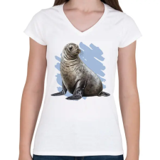 PRINTFASHION Fóka - Női V-nyakú póló - Fehér női póló