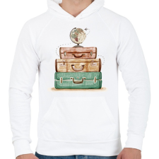 PRINTFASHION Föld körüli utazás - Bőröndök - Férfi kapucnis pulóver - Fehér férfi pulóver, kardigán