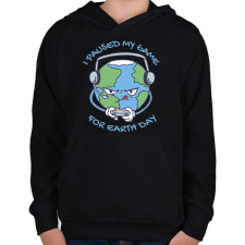 PRINTFASHION Föld napi gamer - Gyerek kapucnis pulóver - Fekete gyerek pulóver, kardigán