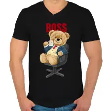 PRINTFASHION Főnök maci - Férfi V-nyakú póló - Fekete férfi póló