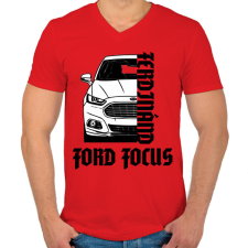PRINTFASHION Ford Focus saját névvel   - Férfi V-nyakú póló - Piros férfi póló