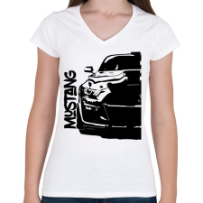 PRINTFASHION Ford Mustang Half - Női V-nyakú póló - Fehér női póló