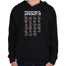 PRINTFASHION Formula 1 2023 versenynaptár (Angol) - Gyerek kapucnis pulóver - Fekete gyerek pulóver, kardigán