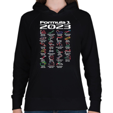 PRINTFASHION Formula 1 2023 versenynaptár (Angol) - Női kapucnis pulóver - Fekete női pulóver, kardigán