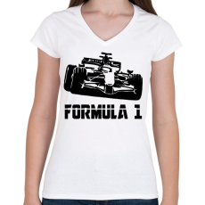 PRINTFASHION Formula 1 - Női V-nyakú póló - Fehér