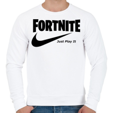 PRINTFASHION Fortite Just Play It Fekete - Férfi pulóver - Fehér