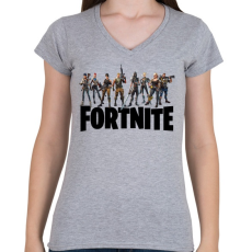 PRINTFASHION Fortnite #5 /Black/ - Női V-nyakú póló - Sport szürke