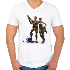PRINTFASHION Fortnite Battle Royale Bajnokok - Férfi V-nyakú póló - Fehér