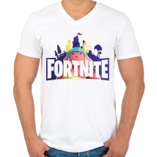 PRINTFASHION Fortnite - Férfi V-nyakú póló - Fehér férfi póló