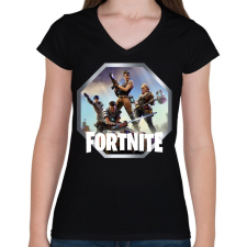 PRINTFASHION Fortnite - Ikon Logó - Női V-nyakú póló - Fekete női póló