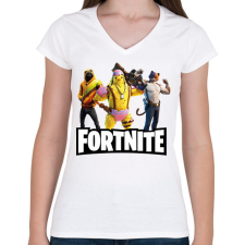 PRINTFASHION Fortnite karakterek - Női V-nyakú póló - Fehér női póló