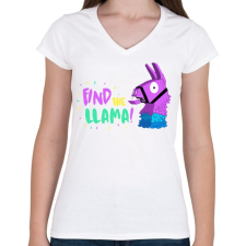 PRINTFASHION Fortnite Lama - Női V-nyakú póló - Fehér női póló
