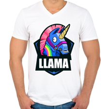 PRINTFASHION Fortnite LLÁMA - Férfi V-nyakú póló - Fehér férfi póló