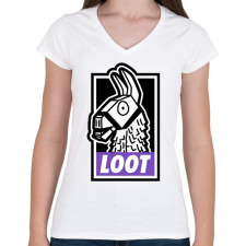 PRINTFASHION Fortnite Llama Loot - Női V-nyakú póló - Fehér női póló