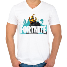 PRINTFASHION Fortnite logo Marshmello - Férfi V-nyakú póló - Fehér