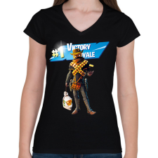 PRINTFASHION Fortnite Mancake #1 Victory Royal - Női V-nyakú póló - Fekete női póló