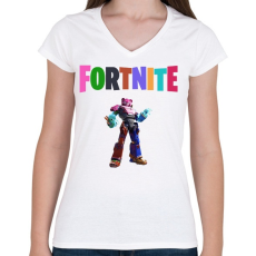 PRINTFASHION Fortnite Mecha Team Leader - Női V-nyakú póló - Fehér