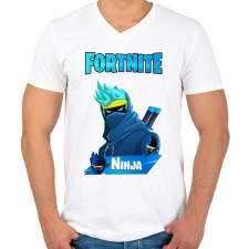 PRINTFASHION Fortnite Ninja  - Férfi V-nyakú póló - Fehér férfi póló