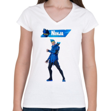 PRINTFASHION Fortnite Ninja - Női V-nyakú póló - Fehér