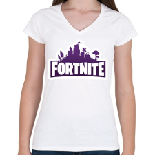 PRINTFASHION Fortnite - Női V-nyakú póló - Fehér női póló