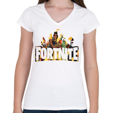 PRINTFASHION Fortnite - Női V-nyakú póló - Fehér női póló