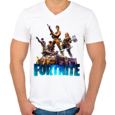 PRINTFASHION Fortnite poster 6   - Férfi V-nyakú póló - Fehér férfi póló