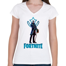 PRINTFASHION Fortnite: Y0ND3R - Női V-nyakú póló - Fehér