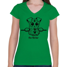 PRINTFASHION Fox Terrier - Női V-nyakú póló - Zöld női póló