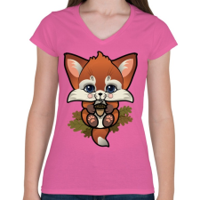 PRINTFASHION FoxCub - Női V-nyakú póló - Rózsaszín női póló