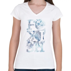 PRINTFASHION Foxish - Női V-nyakú póló - Fehér