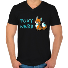 PRINTFASHION Foxy Nerd - Férfi V-nyakú póló - Fekete férfi póló