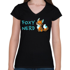 PRINTFASHION Foxy Nerd - Női V-nyakú póló - Fekete