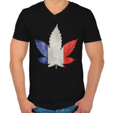 PRINTFASHION france ganja - Férfi V-nyakú póló - Fekete férfi póló