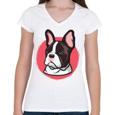 PRINTFASHION Francia bull - Női V-nyakú póló - Fehér női póló