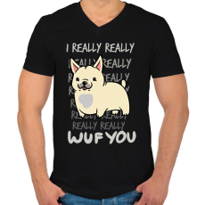 PRINTFASHION Francia bulldog bézs - Férfi V-nyakú póló - Fekete